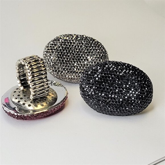 SILVER Grey Fashion Ring Oval Large Rhinestone Sparkly Bling Stretch Band Ring - Picture 8 of 12